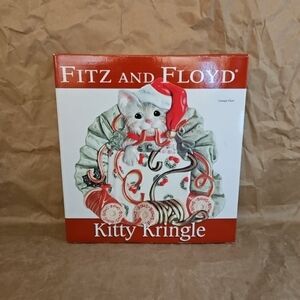 Fitz & Floyd Christmas Kitty Kringle Decorative Canape Dish Plate 9" Wide NEW
